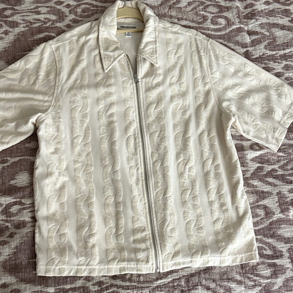 Urban Outfitters Textured Cream Short Sleeve Jacket
